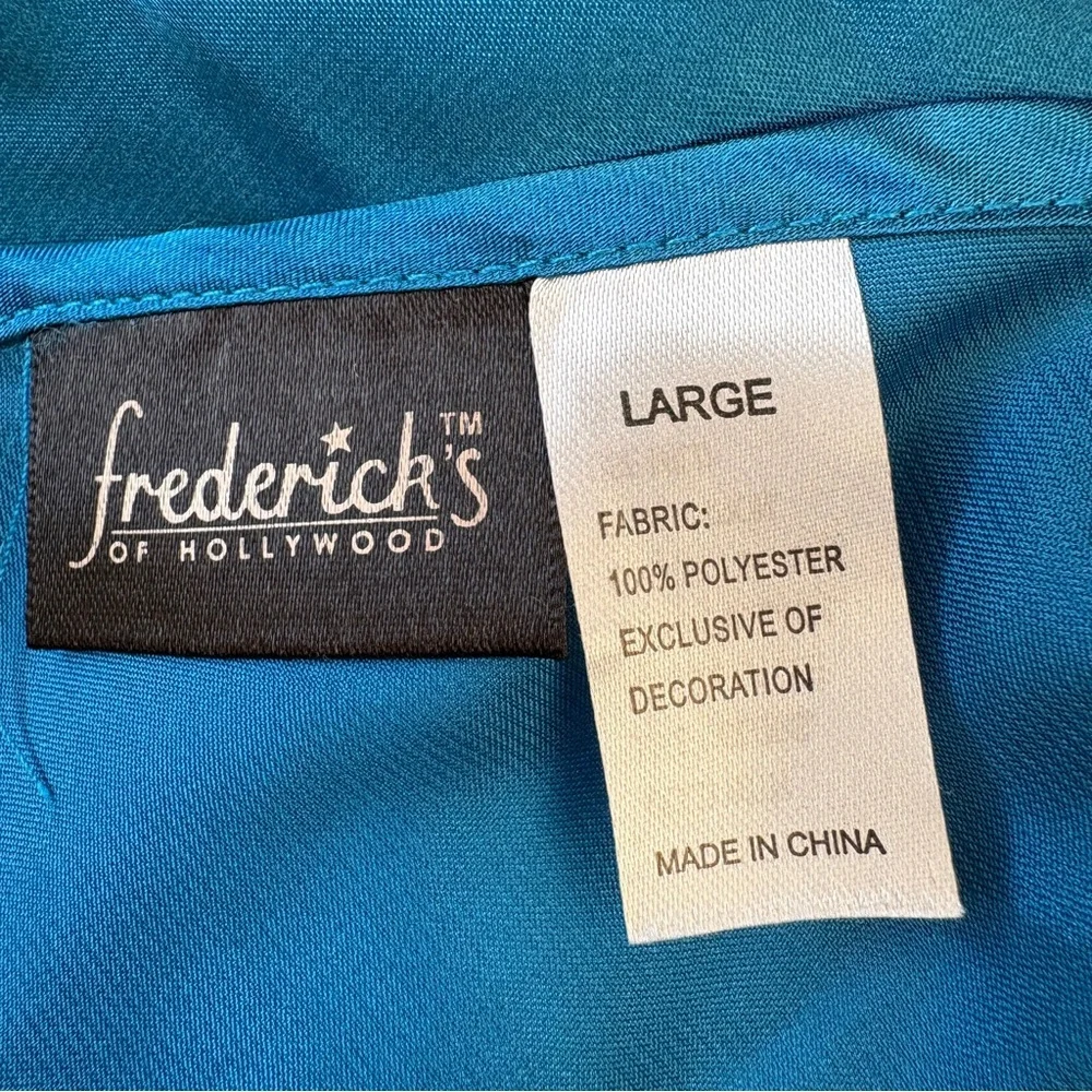 Frederick's of Hollywood Lace‎ Trim Satin Chemise Womens L Teal Blue
